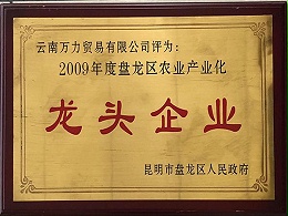 萬力貿易榮獲2009年度龍區農業產業化龍頭企業