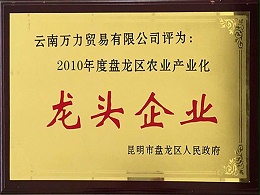 萬力貿易榮獲2010年度盤龍區農業產業化龍頭企業