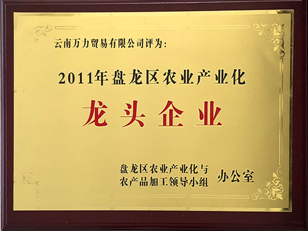 萬力貿易榮獲2011年度盤龍區農業產業化龍頭企業