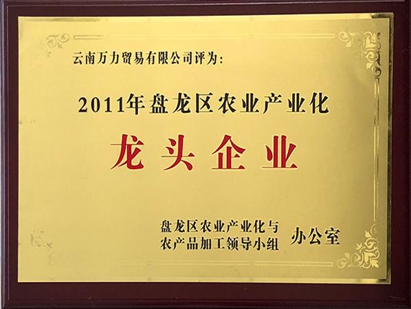 萬力貿易榮獲2011年度盤龍區農業產業化龍頭企業